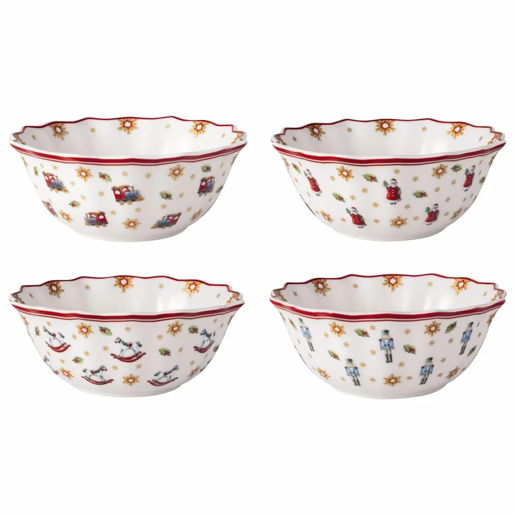 Villeroy & Boch - Toy's Delight jubileuszowy zestaw miseczek 4 szt. kolorowy, Boże Narodzenie, zestaw miseczek dla 4 osób, miski, motyw świąteczny, świąteczna zastawa stołowa, porcelana Premium