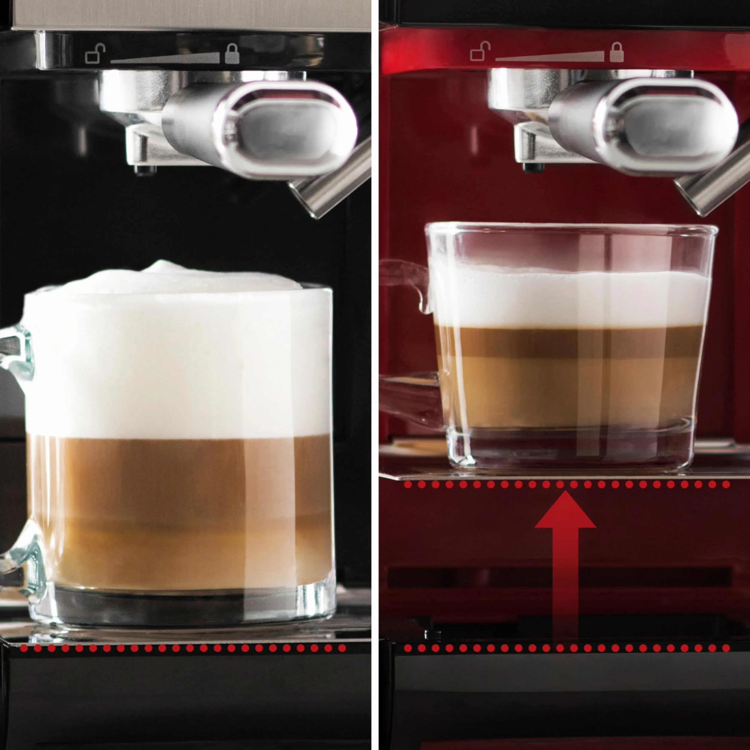 Breville Ekspres do kawy Kolbowy PrimaLatte II VCF109X, 19 Bar, Zintegrowany automatyczny spieniacz do mleka, wyjmowany pojemnik na mleko, Czerwony