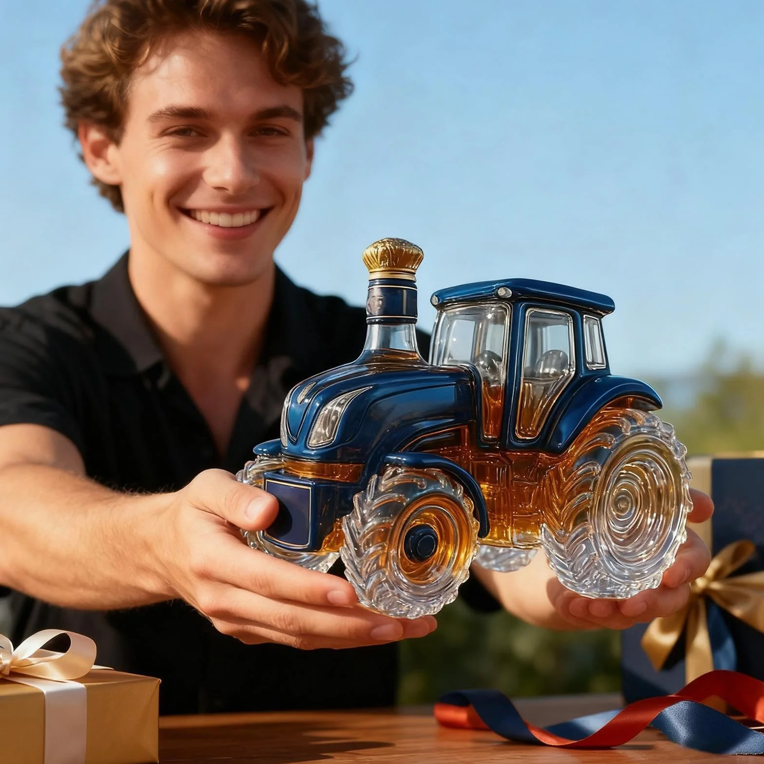 Butelki na alkohol | Szklany traktor pusty | Dekoracyjna szklana butelka na whisky, do tequili, wódki, brandy, dekoracja domu, baru, biura, restauracji, mężczyzn, na urodziny, Boże Narodzenie