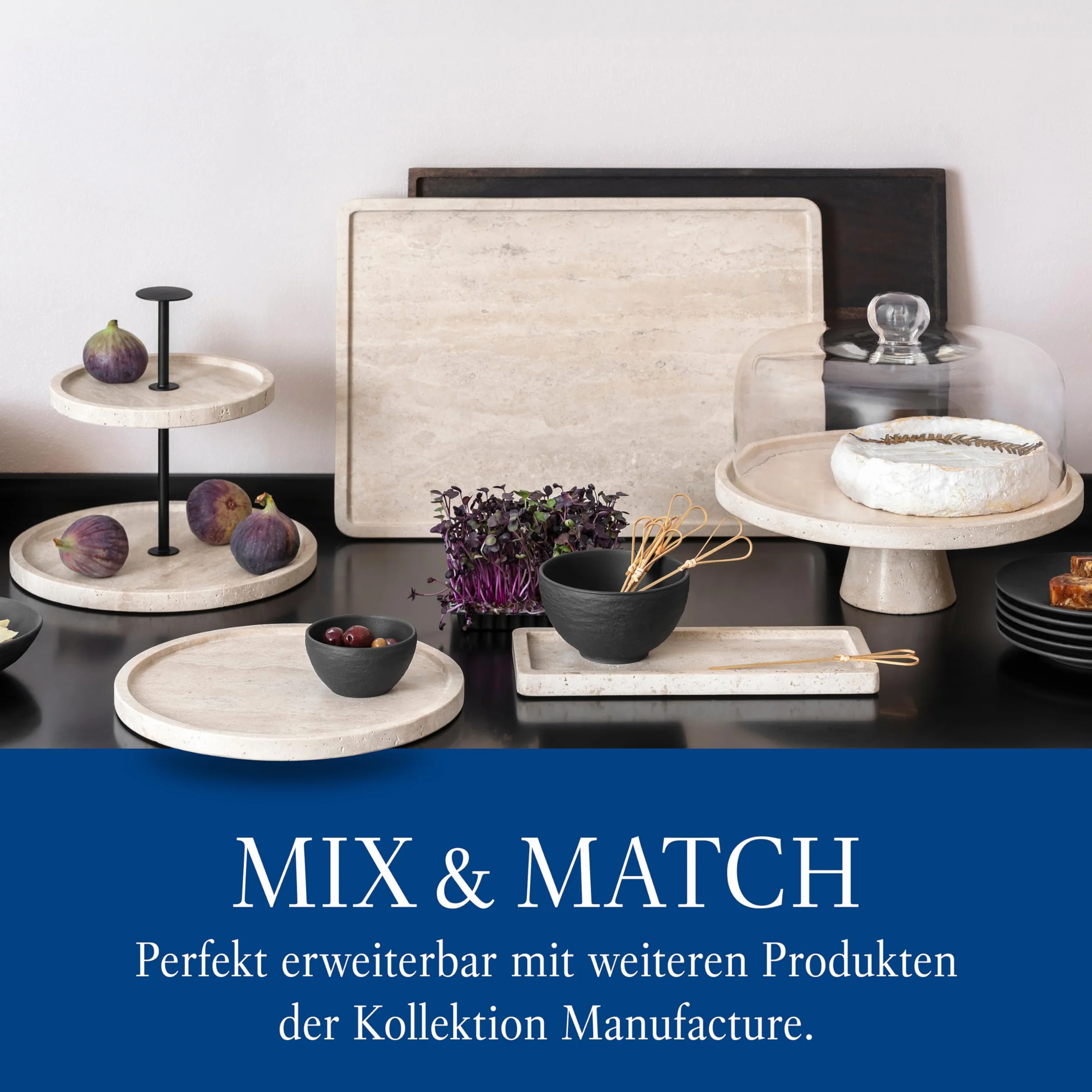 Villeroy & Boch – Manufacture Travertine półmisek do serwowania duży beżowy, praca ręczna, duża taca z naturalnego kamienia w odcieniach piasku, talerz kamień, naczynia, trawertyn
