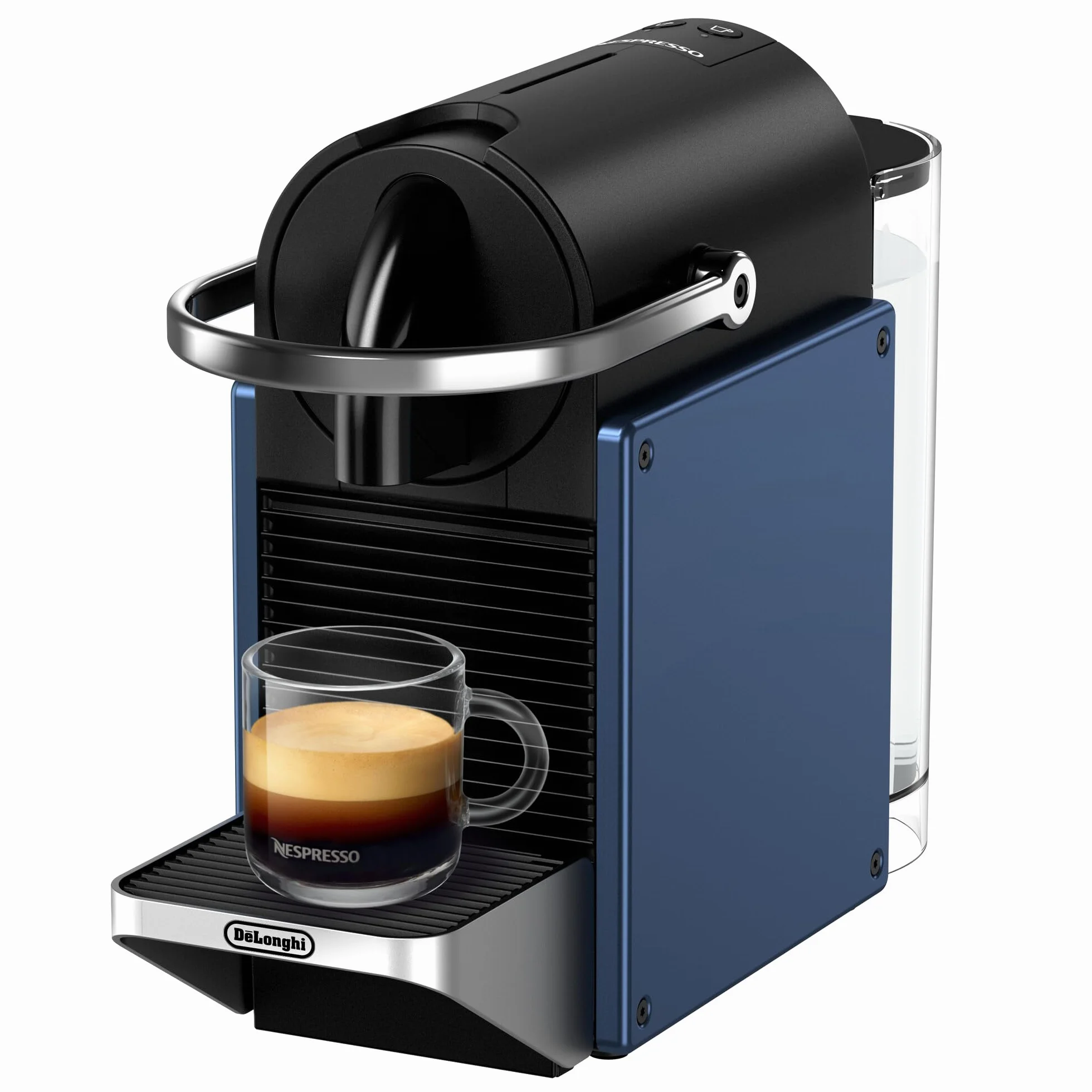 NESPRESSO De'Longhi Pixie EN127.BL ekspres do kawy na kapsułki, dwa przyciski bezpośredniego wyboru, tryb ECO, kompaktowa konstrukcja, system ciśnienia 19 bar, 1260 W, niebieski/czarny