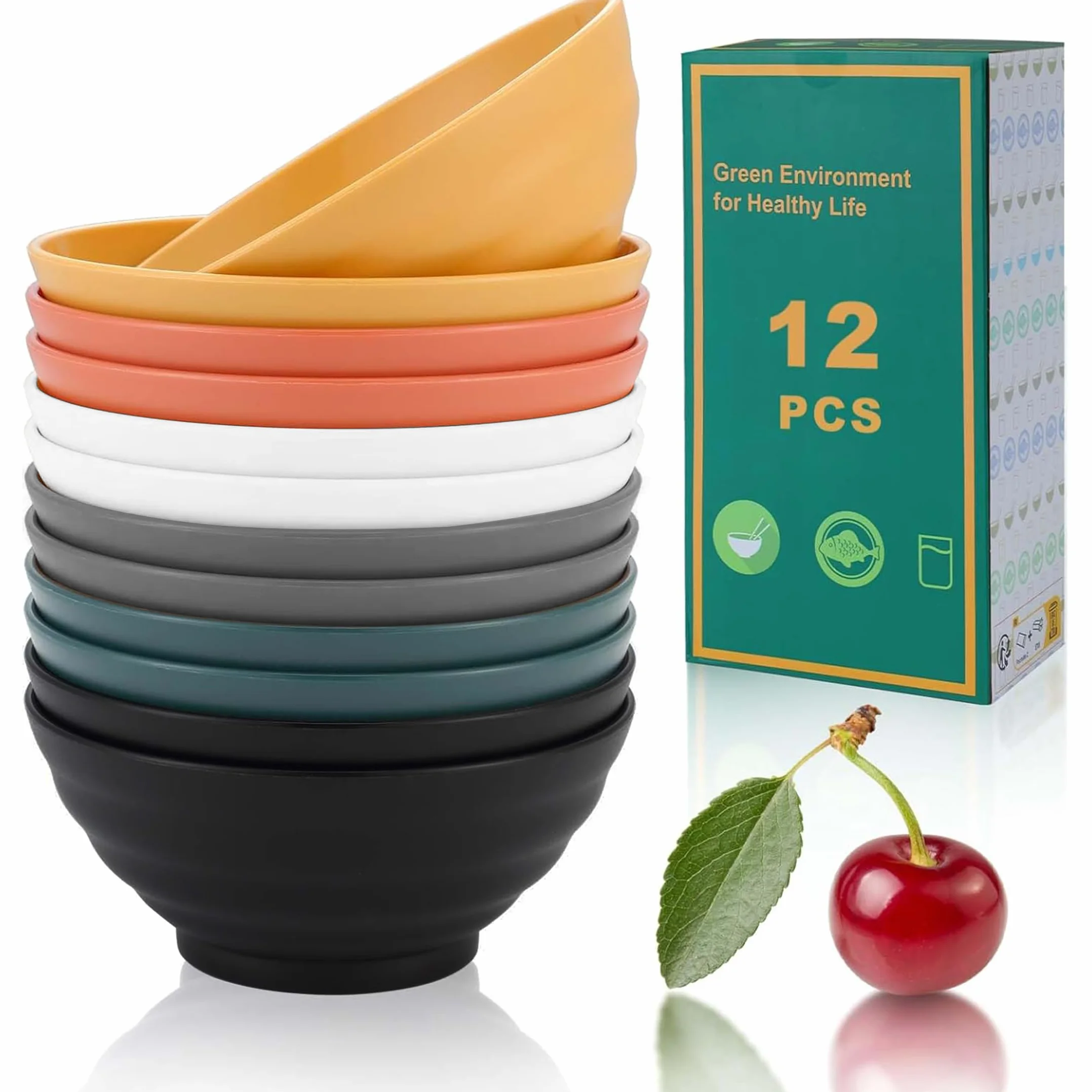 Bestdin Miseczki na musli, zestaw 12 sztuk, 600 ml, miski na zupę, salaterki, nietłukące, lekkie, zestaw misek i misek z tworzywa sztucznego, nie zawierają BPA, nadają się do kuchenki mikrofalowej i