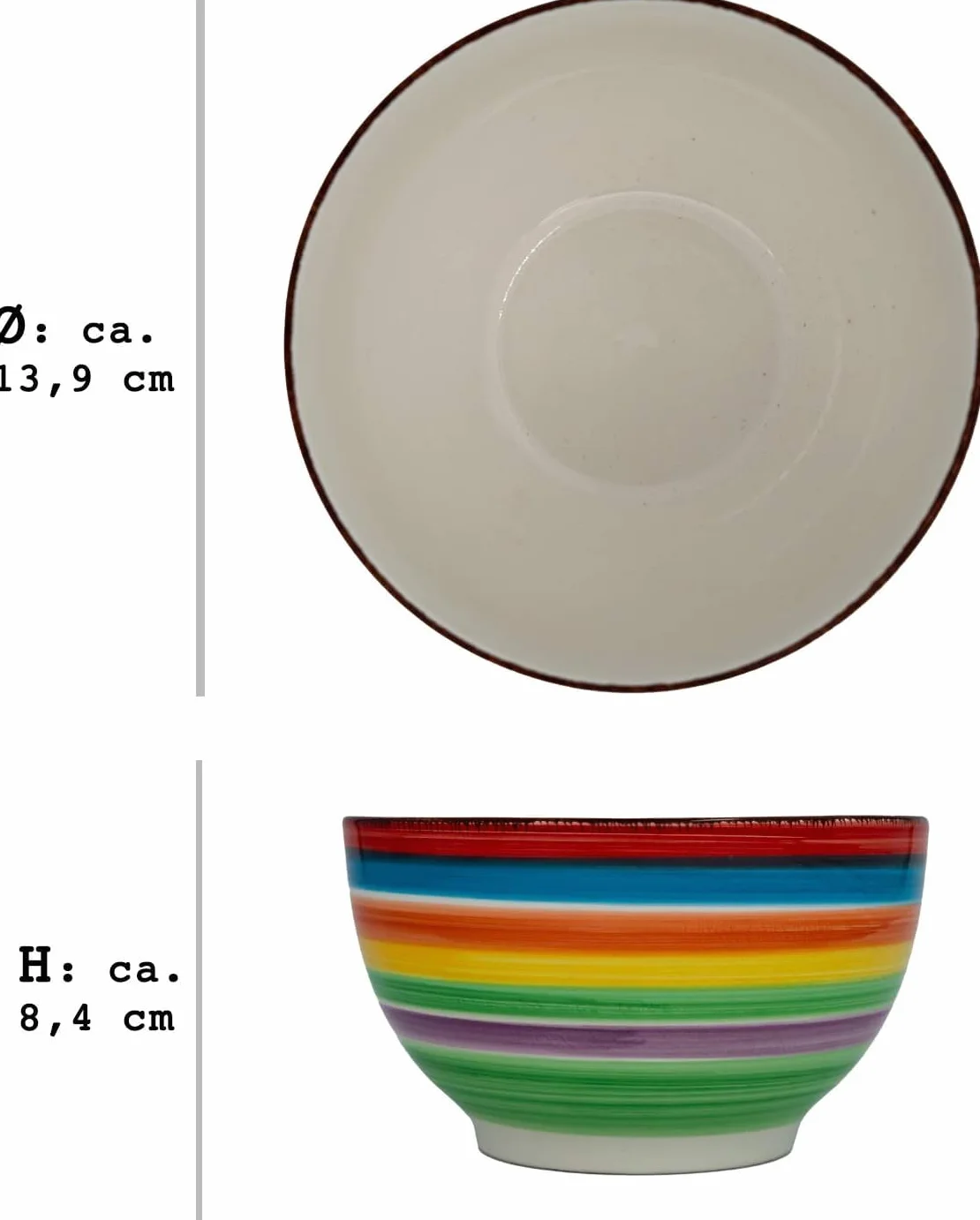 Zestaw 6 miseczek na musli, ceramiczne miseczki 600 ml, miski do sałatek, zupy, musli i zupy, miseczki na przekąski, musli, orzechy, lody, chipsy i inne przekąski, zestaw kolorowych misek (Ibiza)