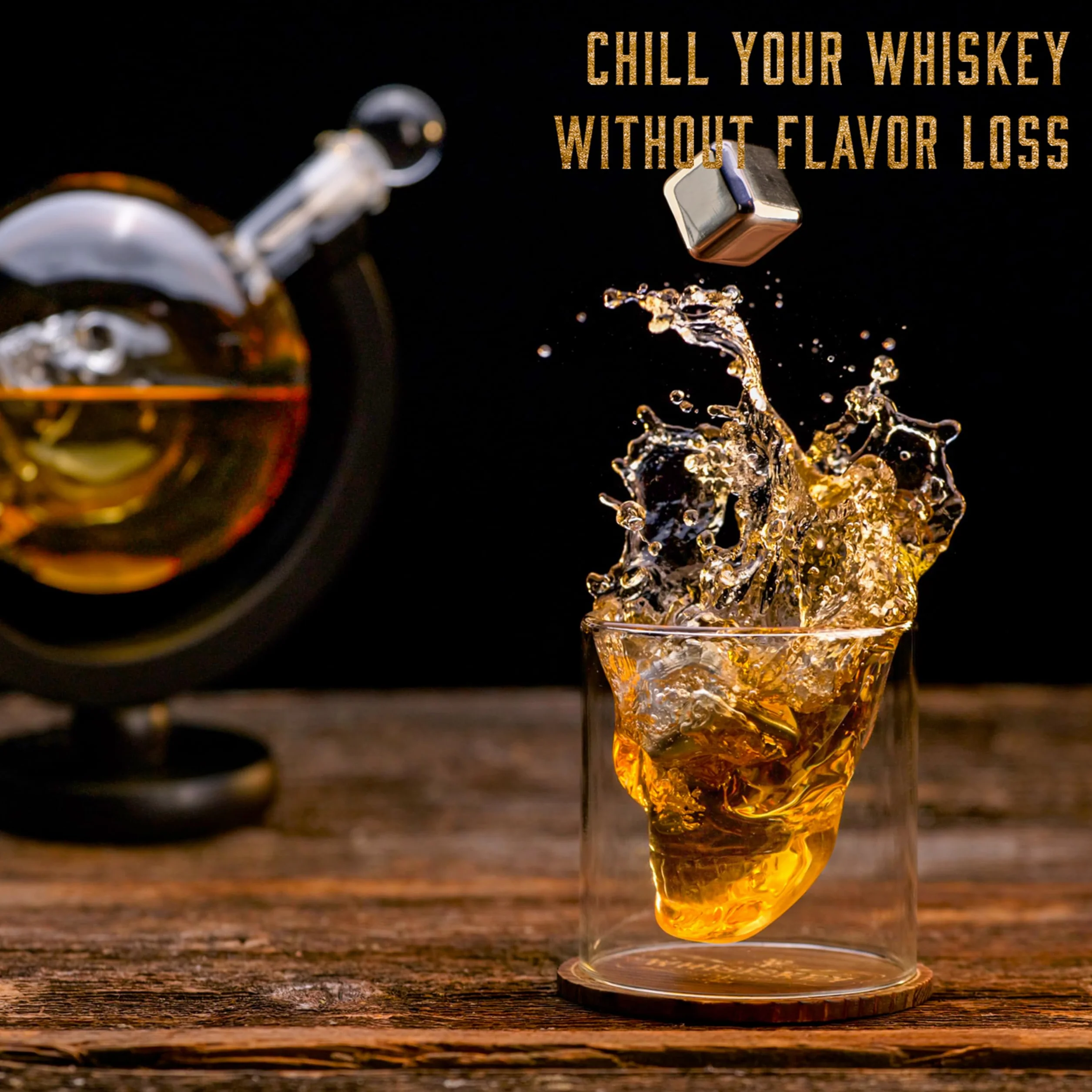 WHISISKEY Zestaw Karafka do Whisky - Zestaw Prezentowy Whiskey - Prezenty dla Mężczyzn - Pomysły na Prezent dla Mężczyzny - Czaszka Karafka 900ML, 2 Szklanki do Whisky, 4 Kamienie do Whisky, Akcesoria