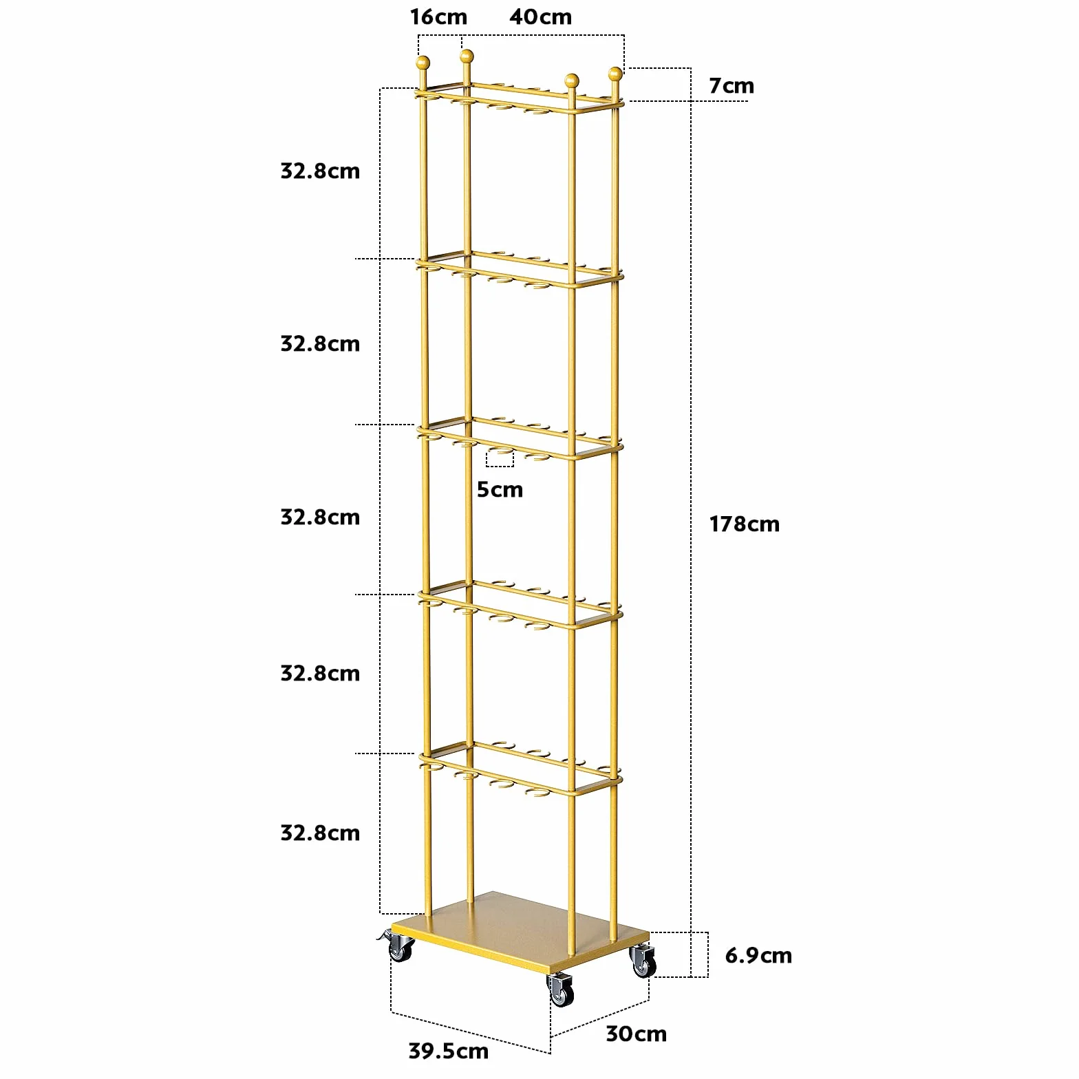 Tonchean Tower Gold, wieża szampańska 5 poziomów, 40 szklanek, Aperol Tower, metalowy stojak na koktajle, drzewko do serwowania, na imprezy, wesela, do pubów