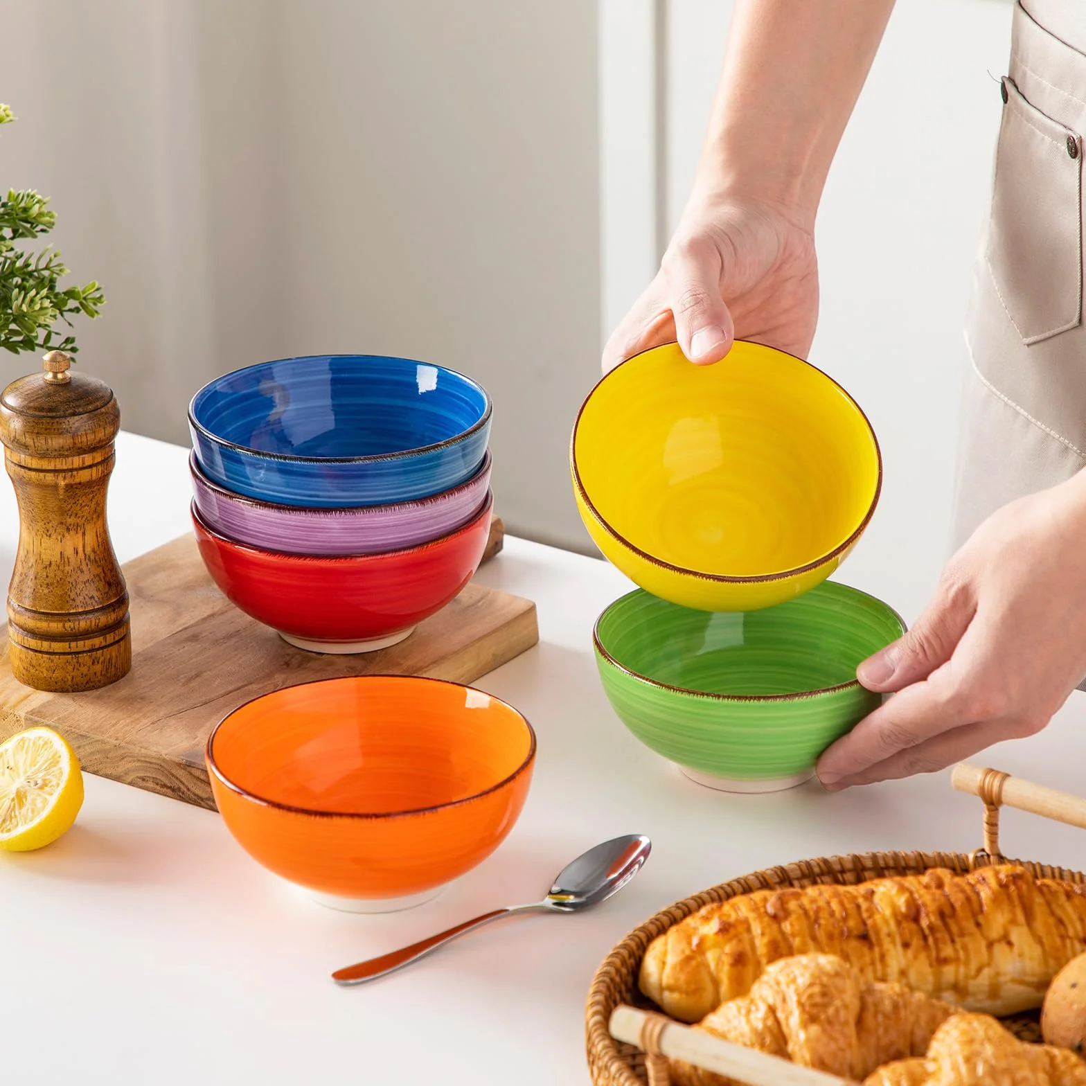 vancasso Zestaw małych miseczek Bonita, zestaw 6 sztuk, 380 ml, ceramiczne miseczki na musli, miseczki do maczania, miseczki do serwowania zupy, deserów, przekąsek, owsianki, ryżu, nadają się do