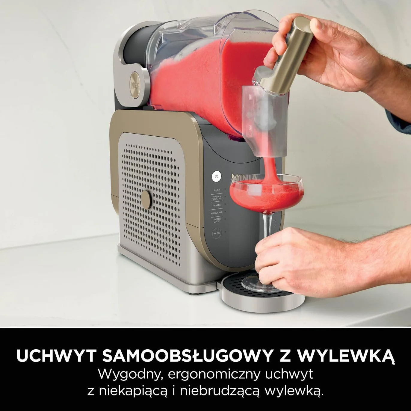 Ninja SLUSHi Maszynka do mrożonych napojów FS301EUSTGD, WhisperChill, duża pojemność, Złoty odcień kamienia