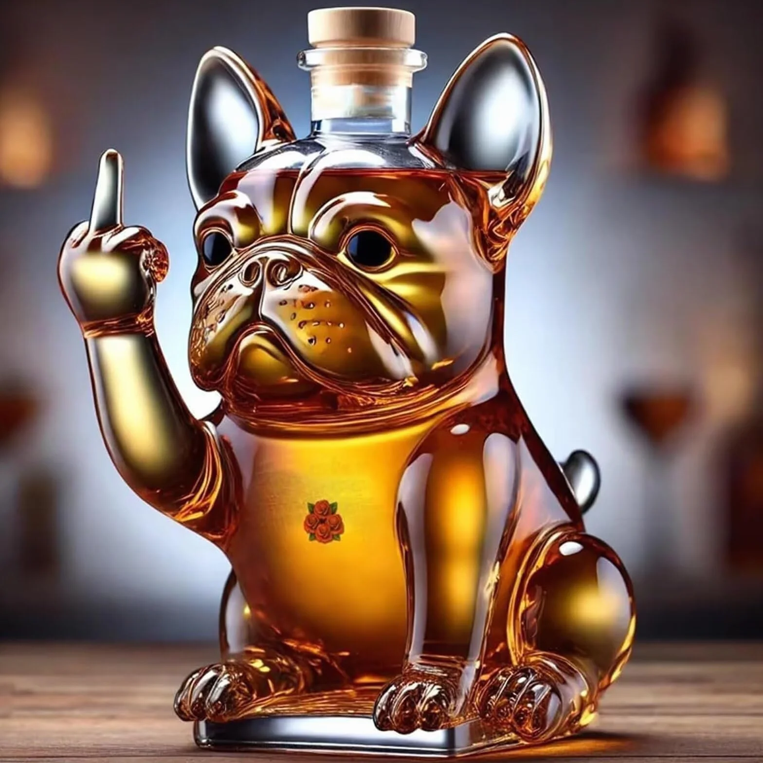 Zabawna butelka na whisky z buldogiem środkowym palcem, unikalna butelka na kieliszek do wina dla psa ze środkowym palcem do baru, biura, dekoracji domu (B)