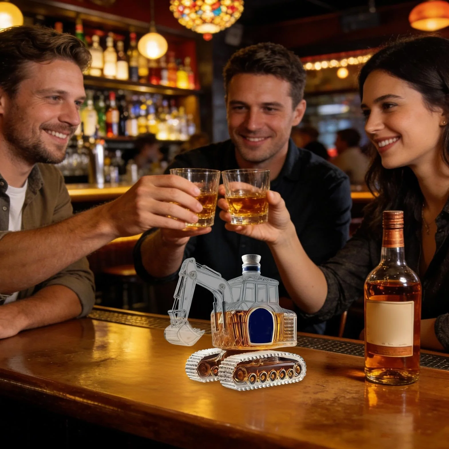 Koparka karafka do whisky, szklany nalewak do alkoholu do wzmacniania barów, borokrzemian z hermetycznym korkiem, dozownik napojów do ciężkich maszyn, unikalna statuetka konstrukcyjna, prezent dla