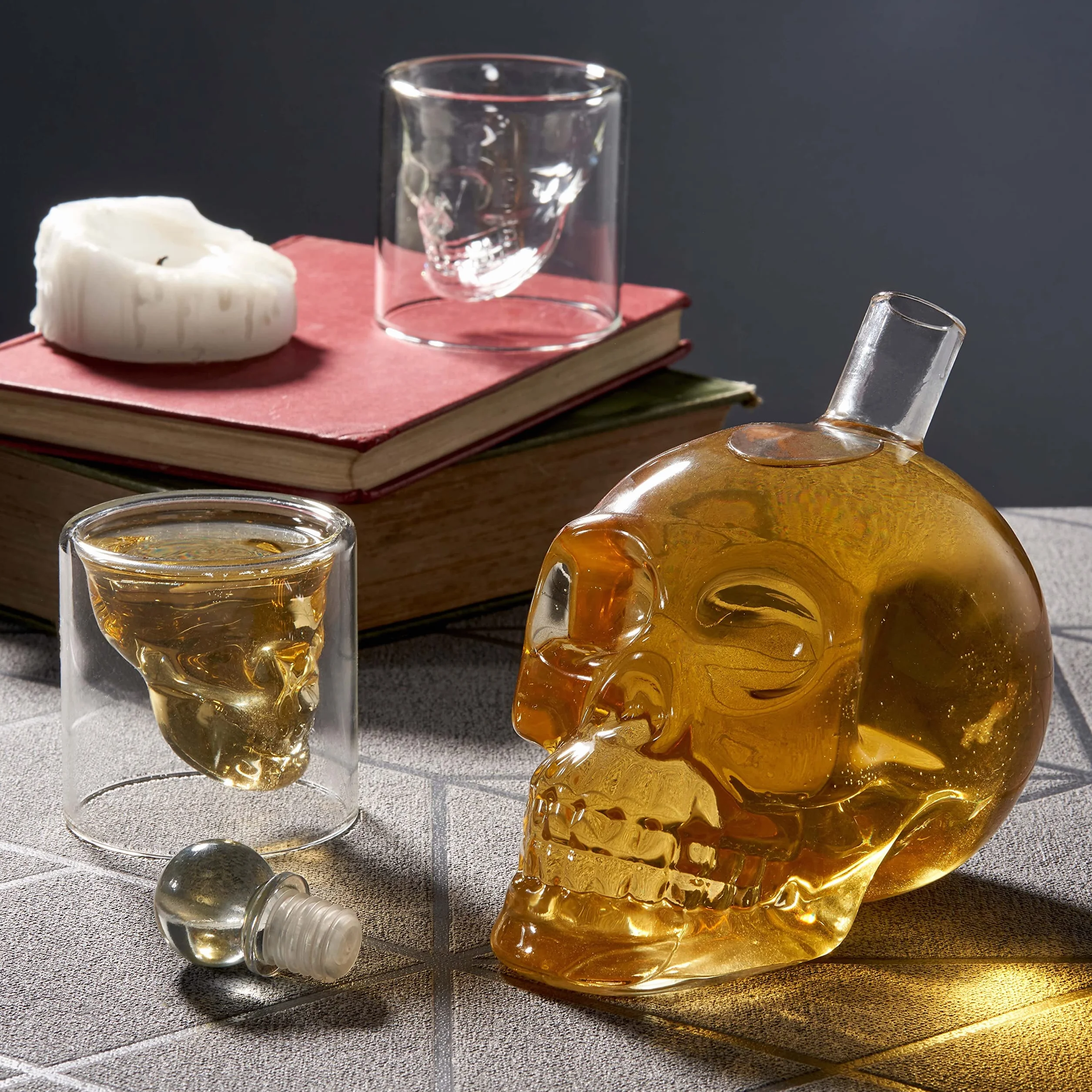 Oak & Steel - Karafka z Czaszką Whisky (700ml) z 6 Kieliszki do Szotów (75 ml) - Zestaw Upominkowy dla Mężczyzn, Dzień Ojca, Urodziny, Boże Narodzenie