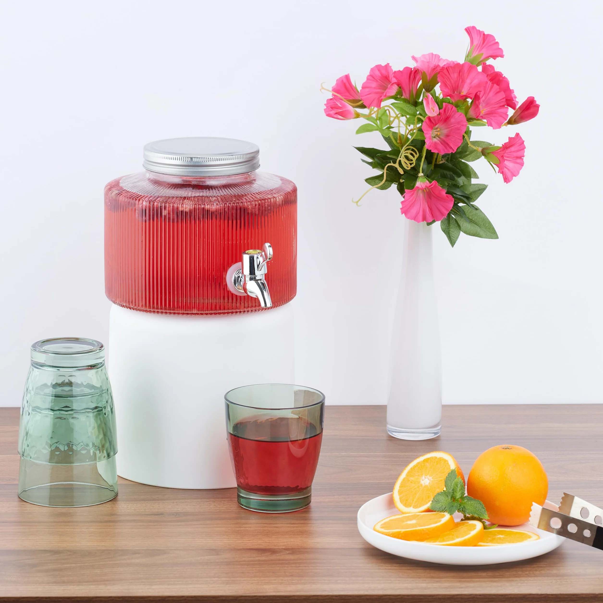 Relaxdays Dozownik do napojów 2,8 litra, pojemnik na lemono, kranik i pokrywka, dekoracyjny dozownik wody, szkło, przezroczysty