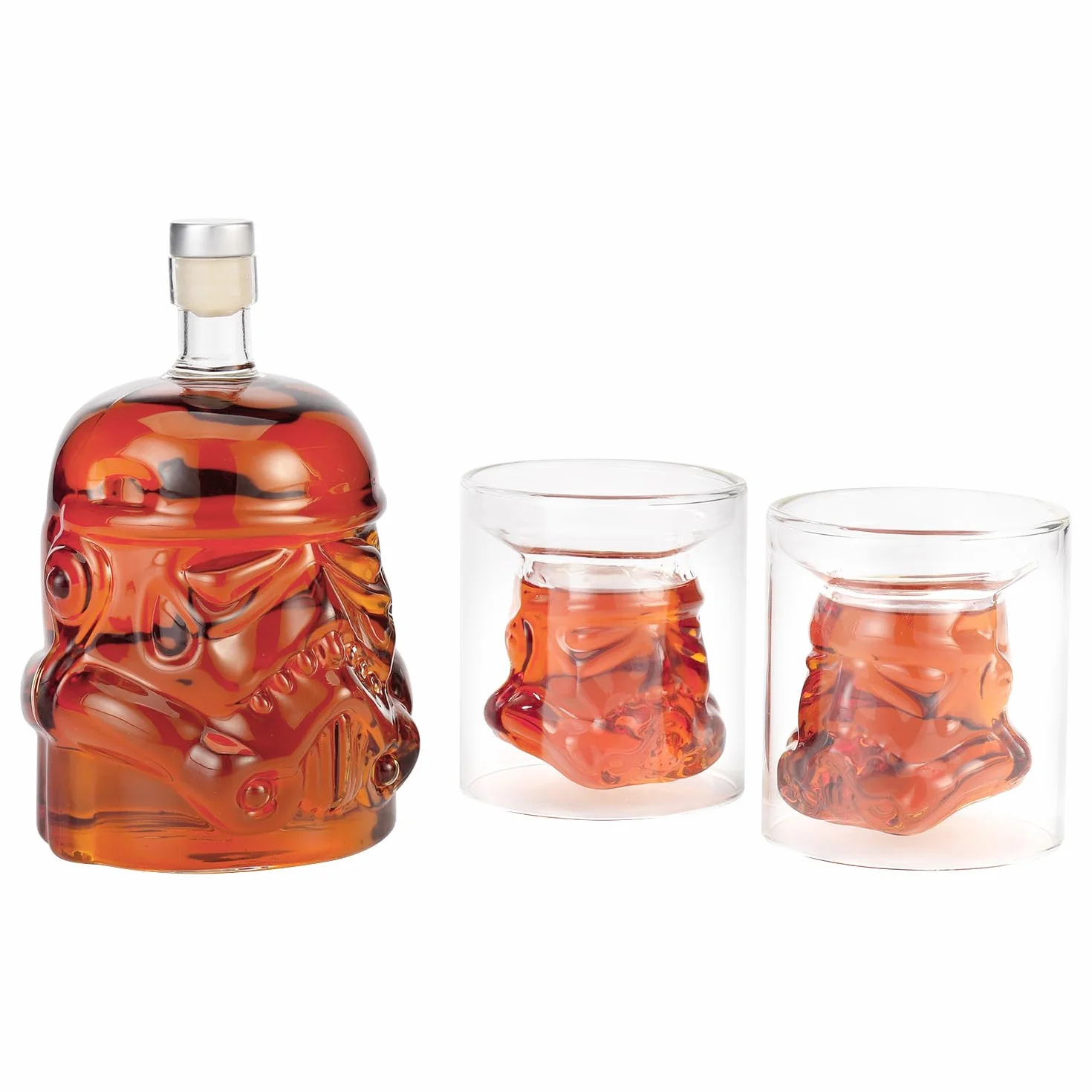 PIPITA Zestaw karafki do whisky z 2 szklankami 3D do whisky i brelokiem do otwieracza do butelek, do wódki, burbona, szkockiej i ginu, karafka do butelki do whisky 750 ml, szklanki 150 ml, prezent