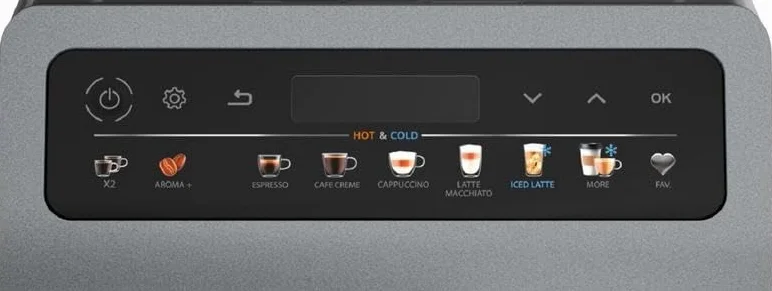 Krups EA898GF0 Evidence Hot & Cold, automatyczny ekspres do kawy ziarna, 18 gorących i zimnych przepisów, espresso, cappuccino One Touch, intuicyjny interfejs, szary
