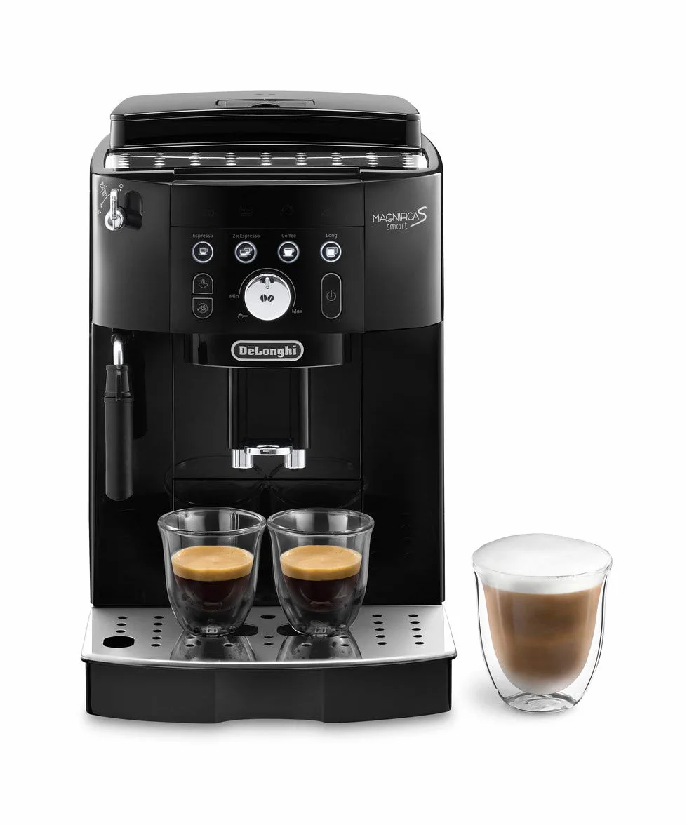 De'Longhi Magnifica S Smart ECAM 230.13.B Automatyczny ekspres do kawy z dyszą do spieniania mleka, do cappuccino, espresso i long, przyciski bezpośredniego wyboru i pokrętło, 2 filiżanki, czarny
