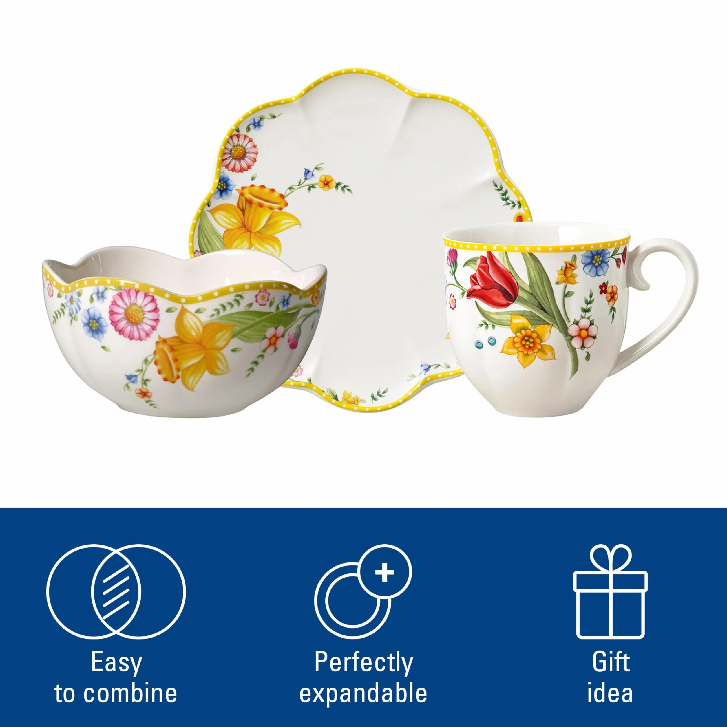 Villeroy & Boch Spring Awakening zestaw śniadaniowy dla 2 osób, 6-częściowy, zestaw naczyń wielkanocnych, śniadanie, Wielkanoc, serwis do kawy, naczynia na wiosnę, porcelana