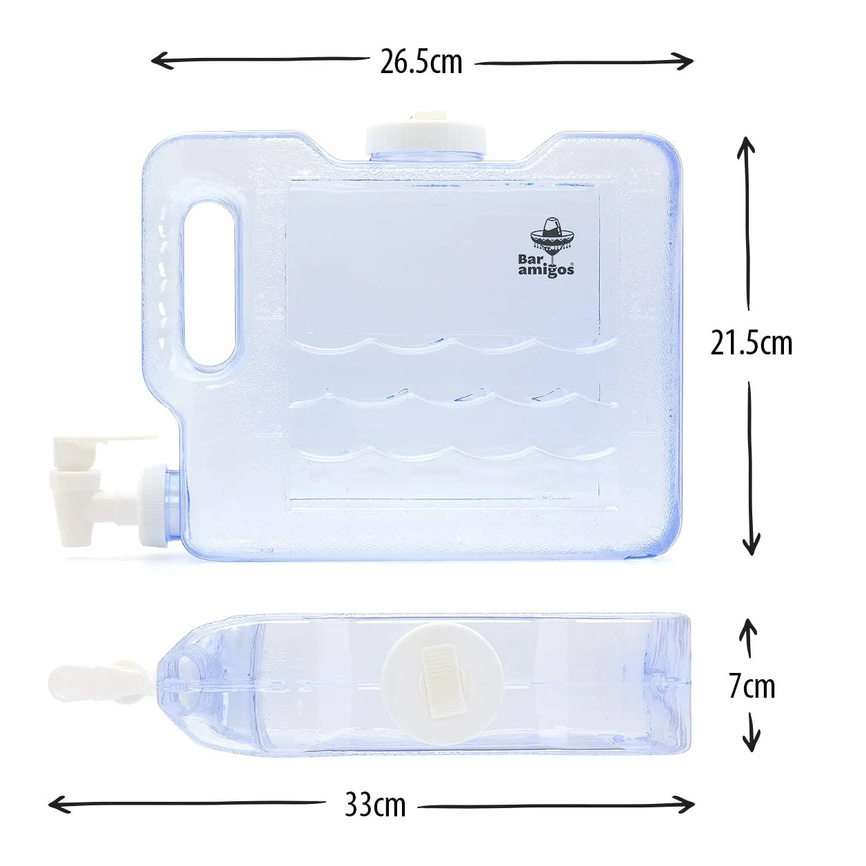 Bar Amigos Dozownik wody do lodówki 3 l, wąski, z kranem, plastik PETG, podróżny pojemnik na biurko, zbiornik na napoje, soki i koktajle, do wielokrotnego napełniania, doskonały do ​​biura, na kemping