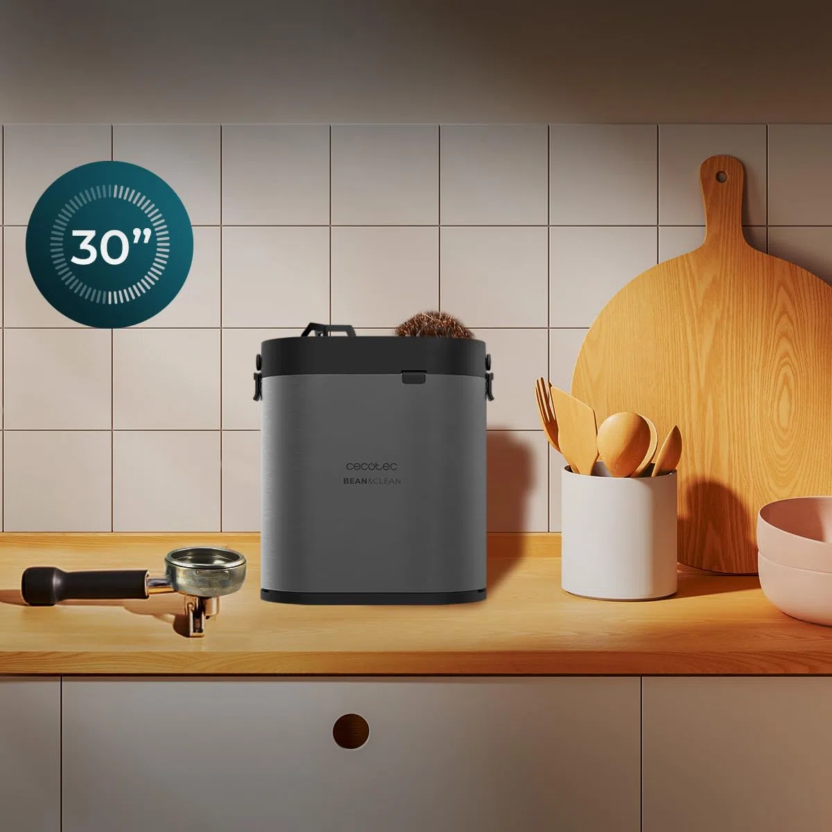 Cecotec Elektryczny uchwyt filtrujący do kawy Bean & Clean Pro. Akcesoria do kawy, w zestawie 2 skrobaki i 1 głowicę czyszczącą, prędkość obrotowa 300/min, kompatybilny uchwyt filtra 58 mm