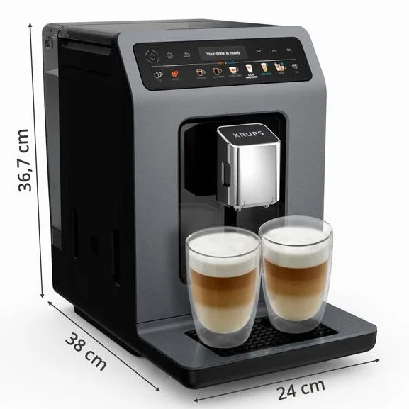 Krups EA898GF0 Evidence Hot & Cold, automatyczny ekspres do kawy ziarna, 18 gorących i zimnych przepisów, espresso, cappuccino One Touch, intuicyjny interfejs, szary