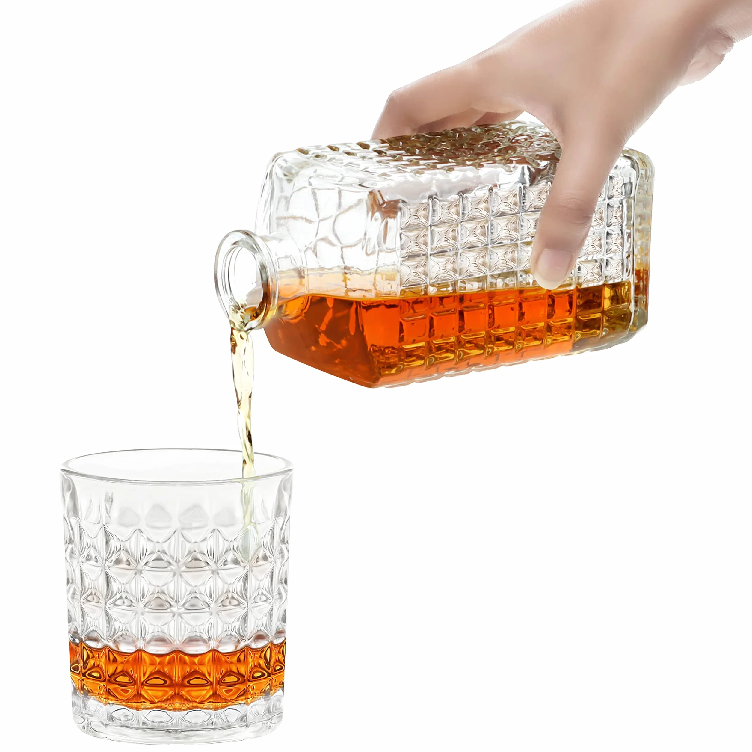 Belle Vous Szklana karafka do whisky (5 sztuk) – karafka na alkohol 500 ml z 4 grawerowanymi szklankami 260 ml – zestaw karafek idealny do whisky, wina, brandy, burbonu i innych trunków
