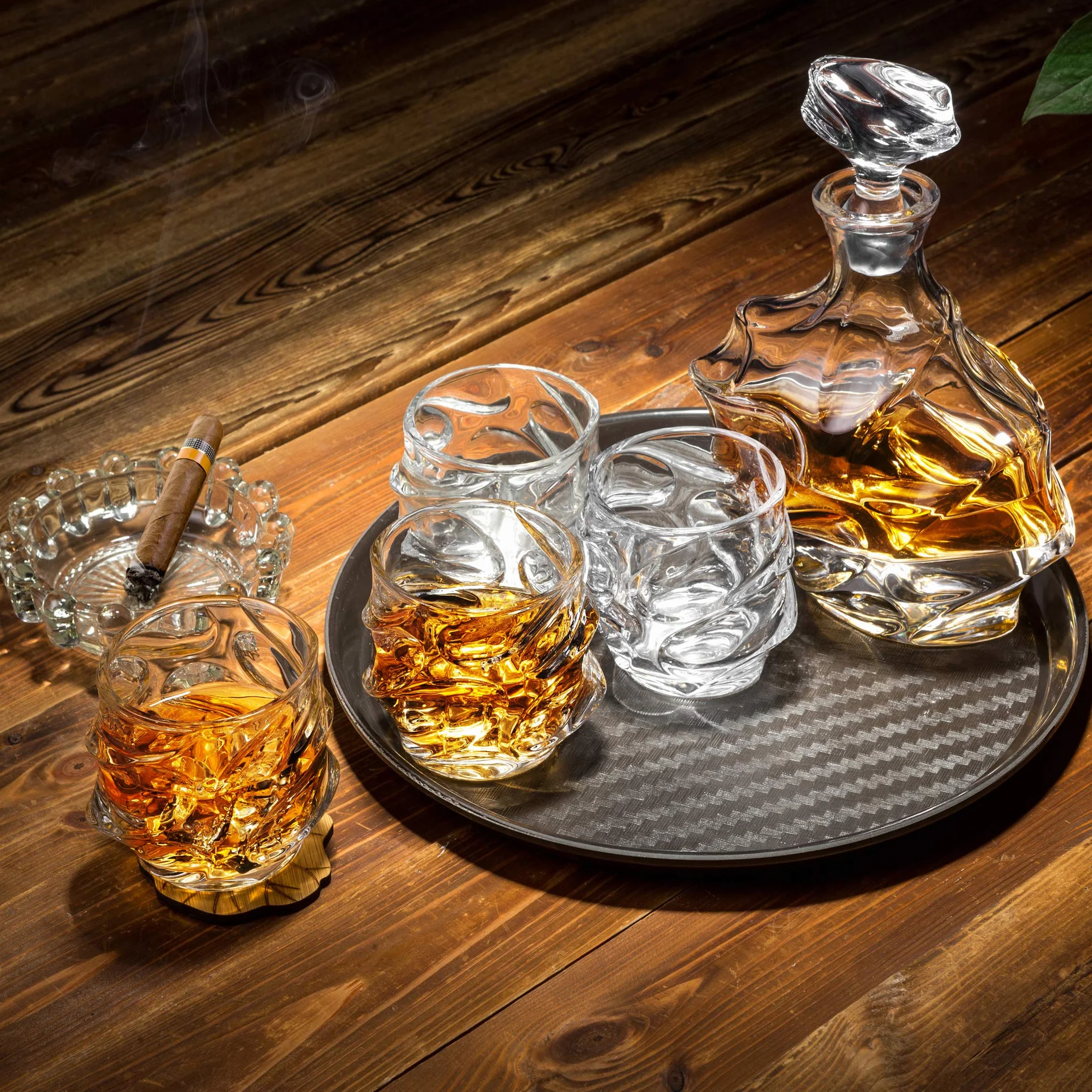 KANARS Zestaw Szklanki oraz Karafka do Whisky, 750 ml Dekantery z 4×320 ml Szkło do Whisky do Koktajl, Martini, Koniak, Bourbon, Tequila, Zestaw 5 Sztuk, Pudełko Upominkowe
